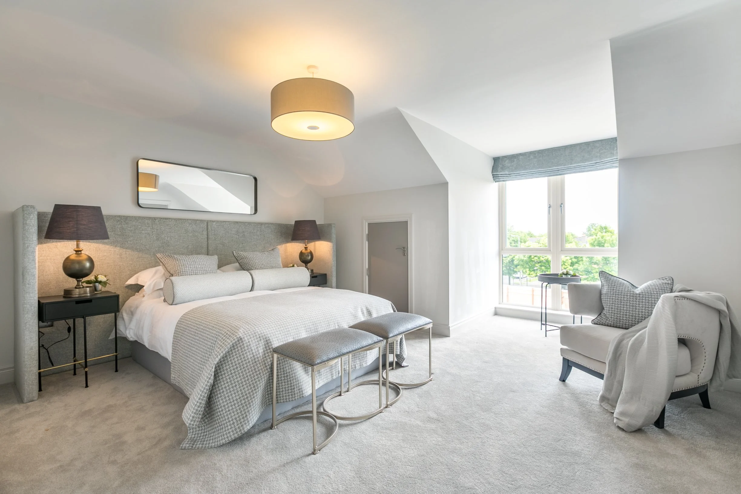 Show-home bedroom, professionally lit and photographed